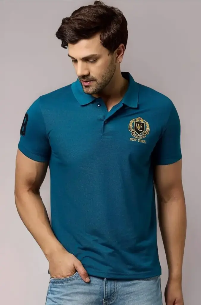 Men Embroidered Half Sleeves Polo Neck T-shirt