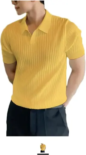 Men's Ribbed Collar Neck Half Sleeve T-Shirt